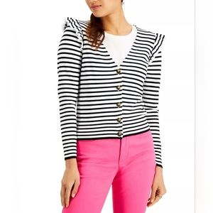 NWT Charter Club Nautical Striped Ruffle Cardigan, size Medium